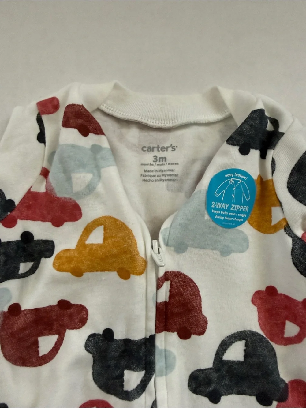 Carter's White Footed One-Piece with Multi Car Print